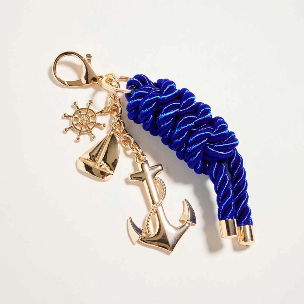 Madeline Love Gold Nautical Anchor Boat Charm Drop Braided Cord Bag Charm Keychain - Bags & Wallets