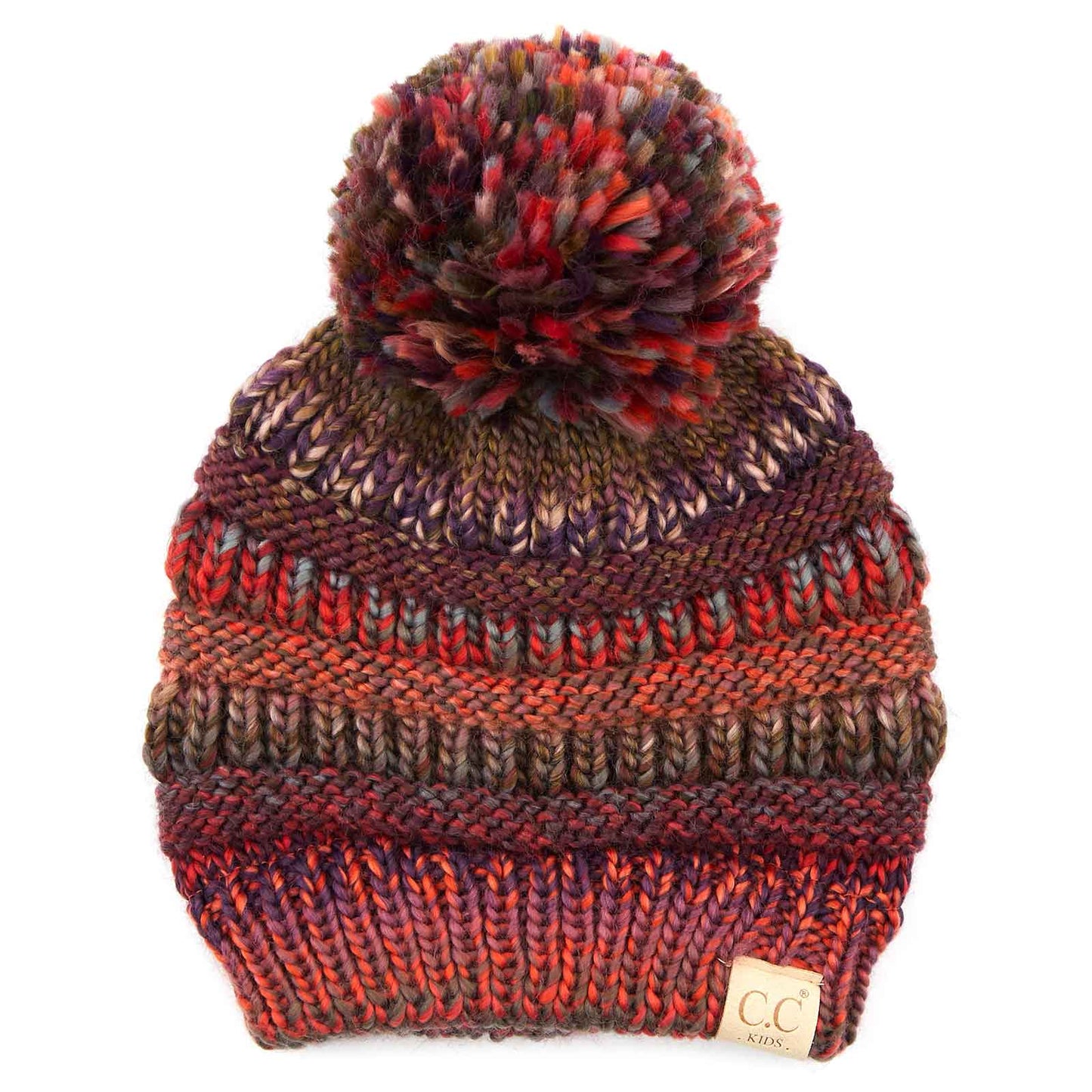 C.C Multi Color Children Kids Beanie Hat With Pom