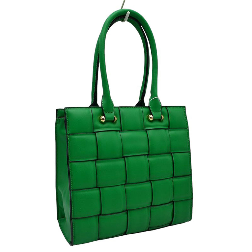 Kelly Green Faux Leather Top Handle Cassette Tote Bag, is the perfect accessory for any occasion. Crafted with durable faux leather material, it is strong and reliable. It features a top handle for easy carrying and a cassette shape to aid in keeping the bag lightweight and stylish. Perfect for everyday use or as a lovely gift.