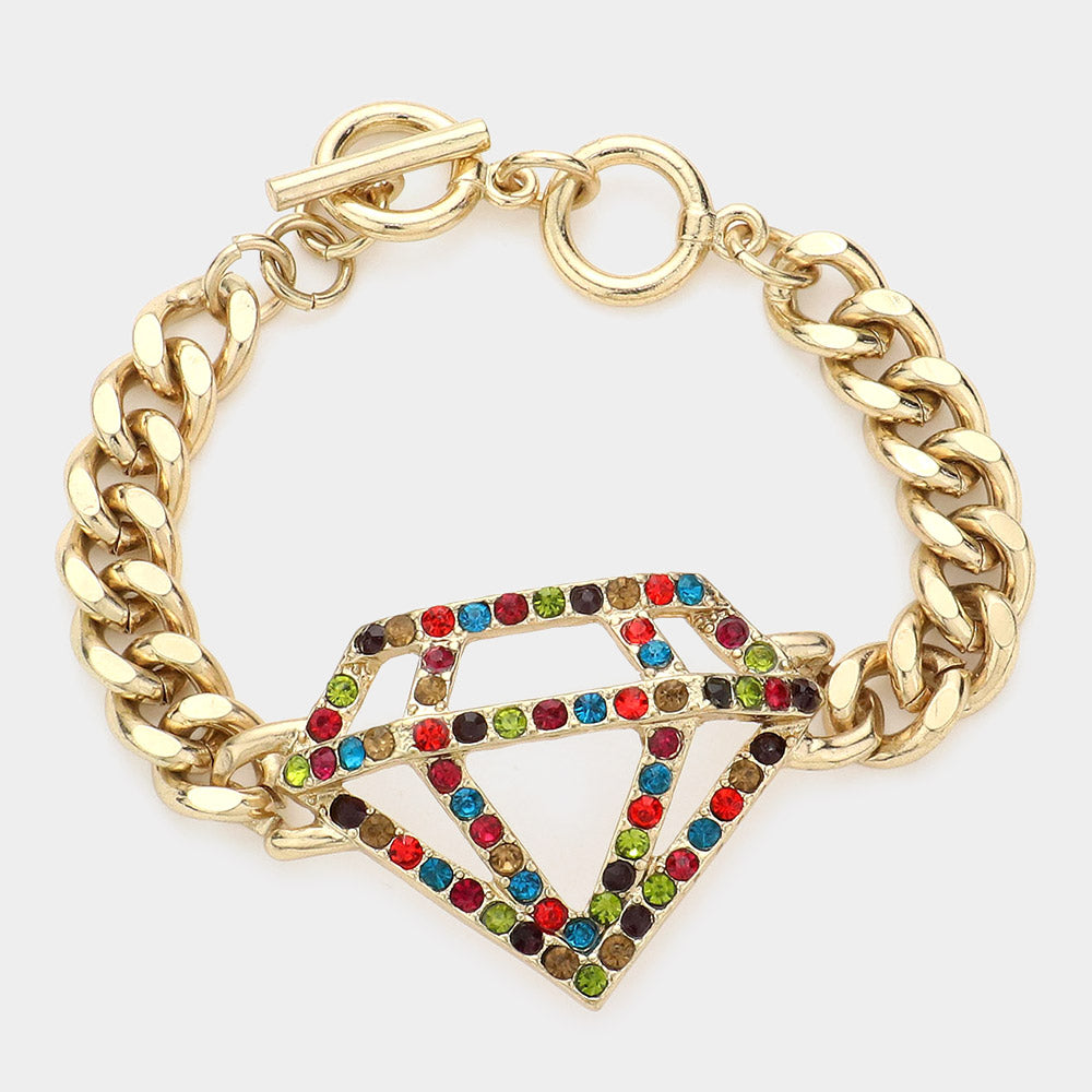 Madeline Love Gold, Multi Diamond Shape Crystal Link Toggle Bracelet - Jewelry