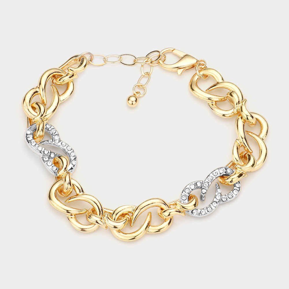 Madeline Love Two Tone Rhinestone Embellished Metal Link Bracelet