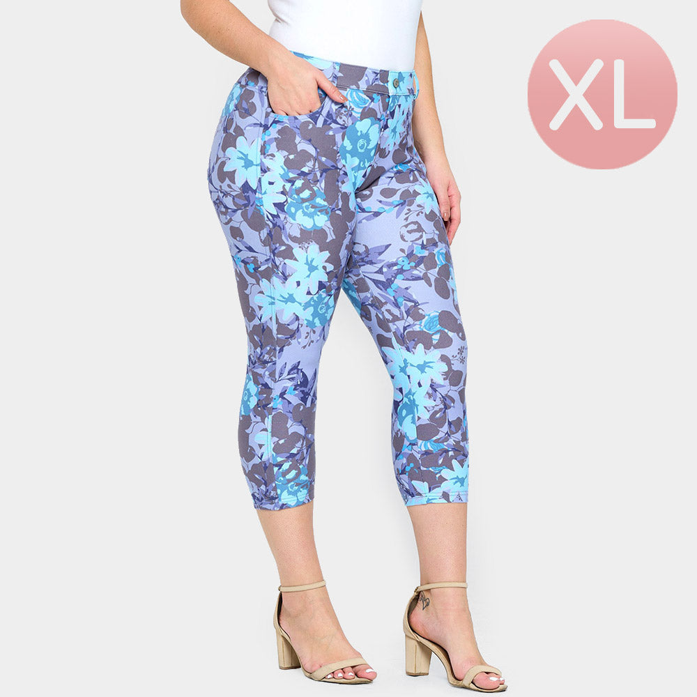Madeline Love Blue Blossoming Garden Skinny Capri Jeggings - Apparel