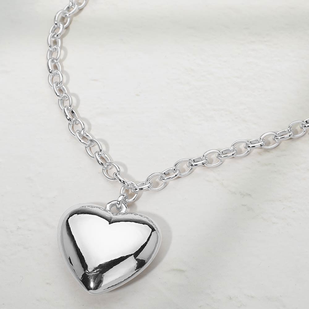 Madeline Love Rhodium Puffy Metal Heart Pendant Long Necklace - Necklaces