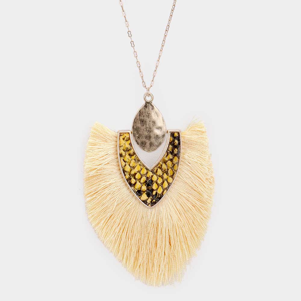 Madeline Love Gold, Snake, Yellow Snake Skin Tassel Pendant Long Necklace - Necklaces