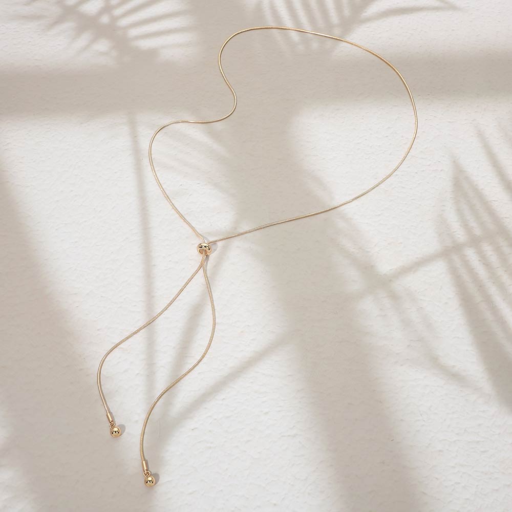 Madeline Love Gold Sleek Metal Adjustable Sliding Bolo Long Necklace
