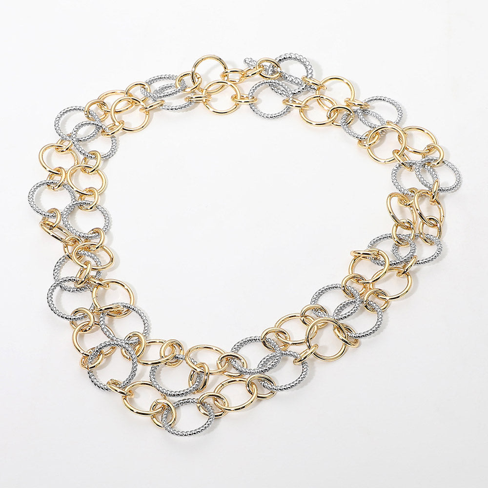 Madeline Love Two Tone 14K Gold Plated Two Tone Ring Link Long Necklace