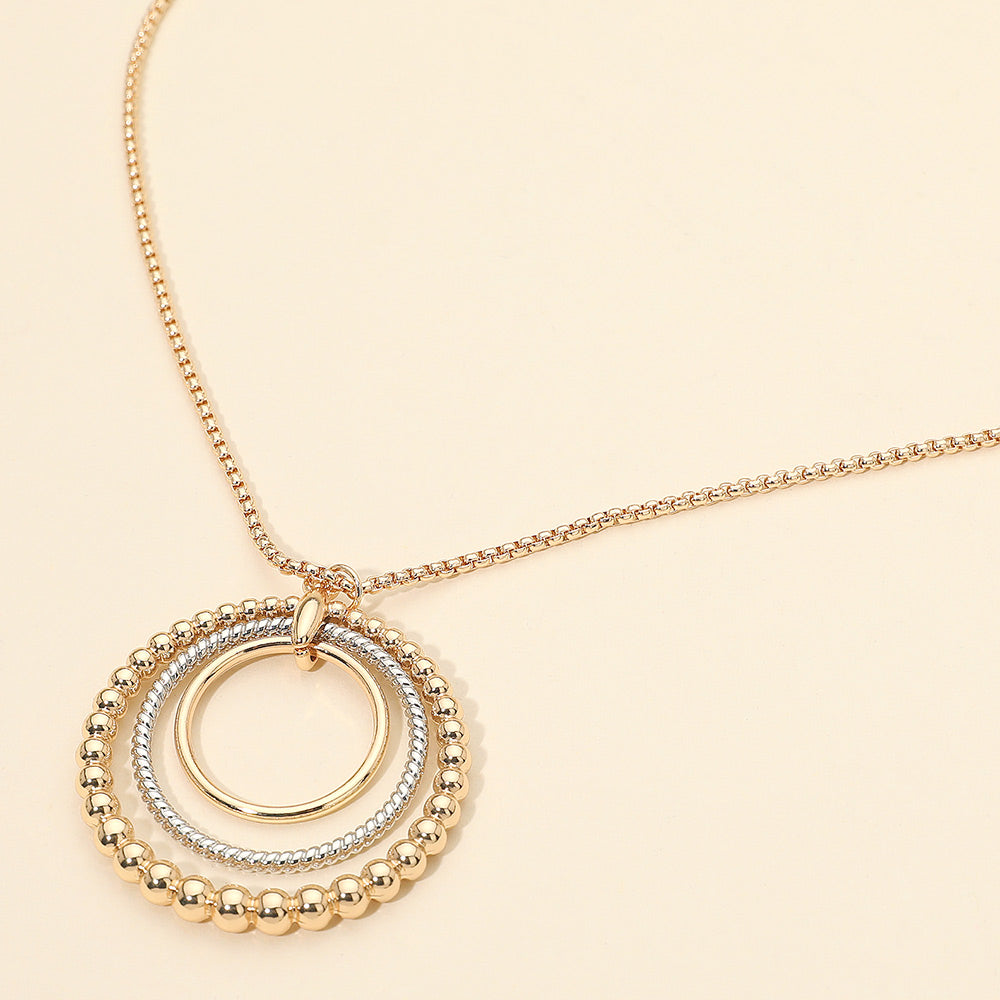 Madeline Love Gold, Two Tone Metal Bubble Layered Ring Pendant Long Necklace