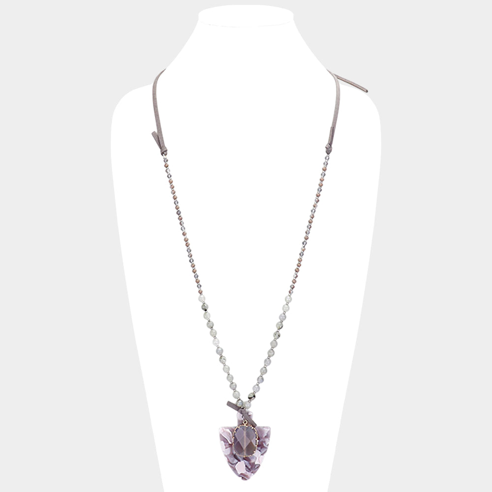 Madeline Love Gray Natural Stone Crystal Celluloid Acetate Suede Adjustable Necklace - Necklaces