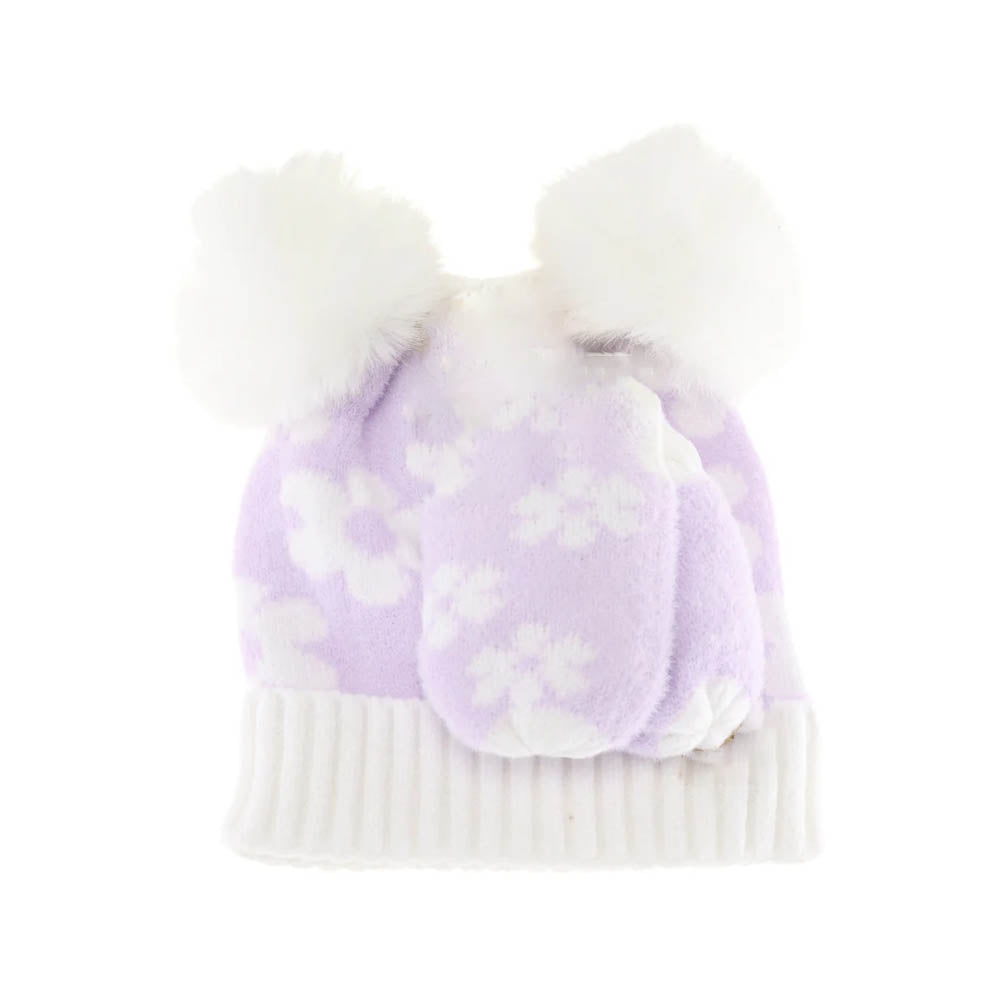 Lavender BABY Daisy C.C Pom Pom Beanie and Glove Set offers optimal warmth and comfort for infants during cold weather. Designed with soft, breathable fabric, it protects sensitive skin while ensuring a snug fit. The pom pom detail adds a stylish element, making this set both functional and fashionable for everyday wear or outdoor activities.