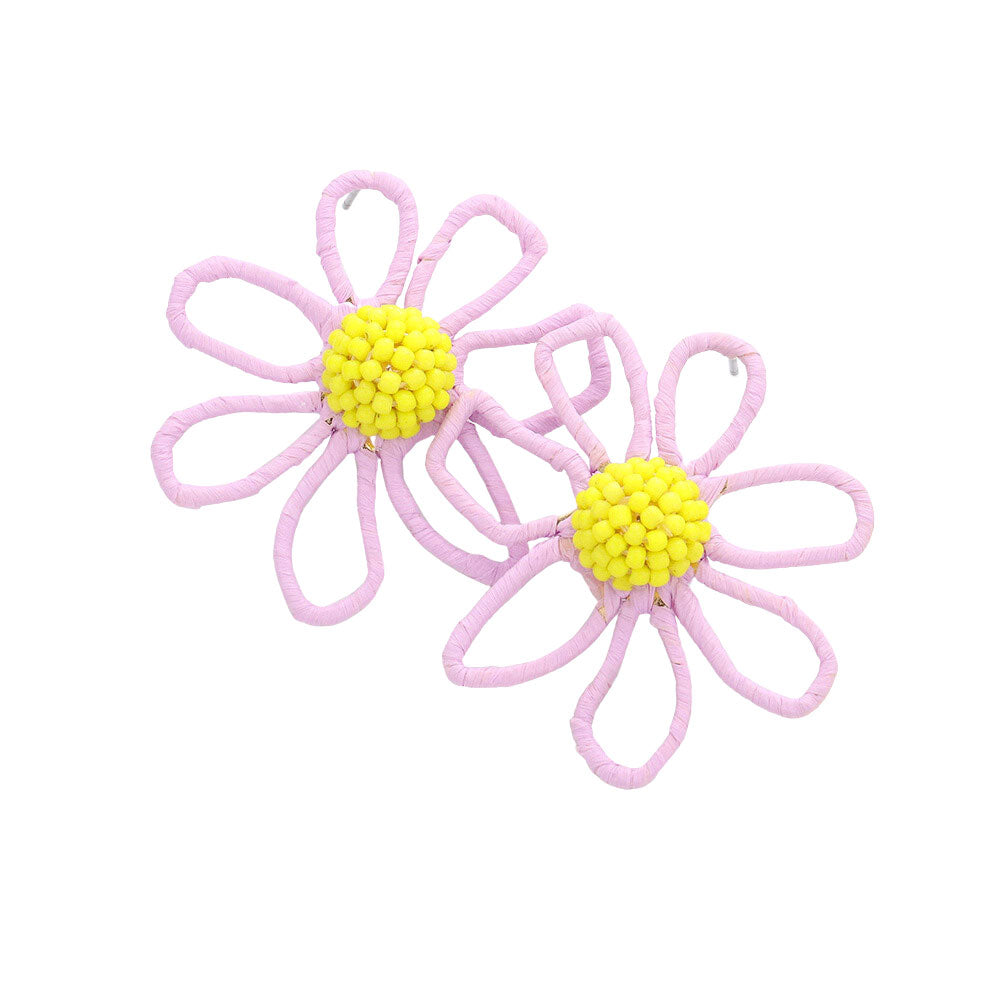 Lavender Seed Beaded Raffia Wrapped Flower Earrings, turn your ears into a chic fashion statement with these raffia-wrapped flower earrings! These raffia-wrapped flower earrings are very lightweight and comfortable, you can wear these for a long time on the occasion. The beautifully crafted design adds a gorgeous glow to any outfit.