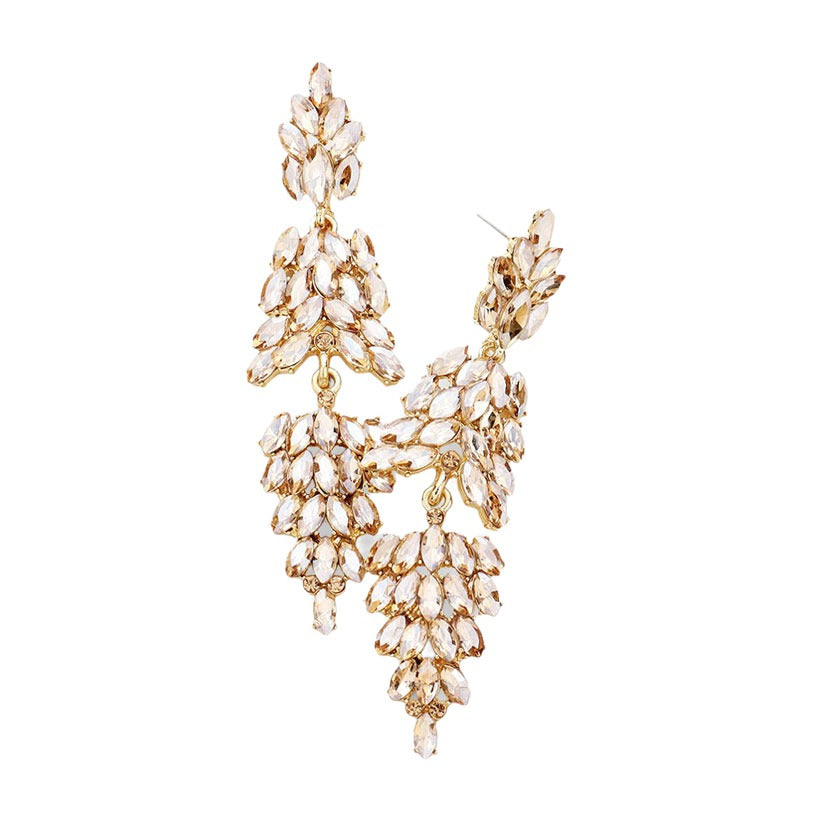 Light Col Topaz Marquise Crystal Cluster Drop Evening Earrings, looks like the ultimate fashionista with these evening earrings! The perfect sparkling earrings adds a sophisticated & stylish glow to any outfit. Ideal for parties, weddings, graduation, prom, holidays, pair these earrings with any ensemble for a polished look.