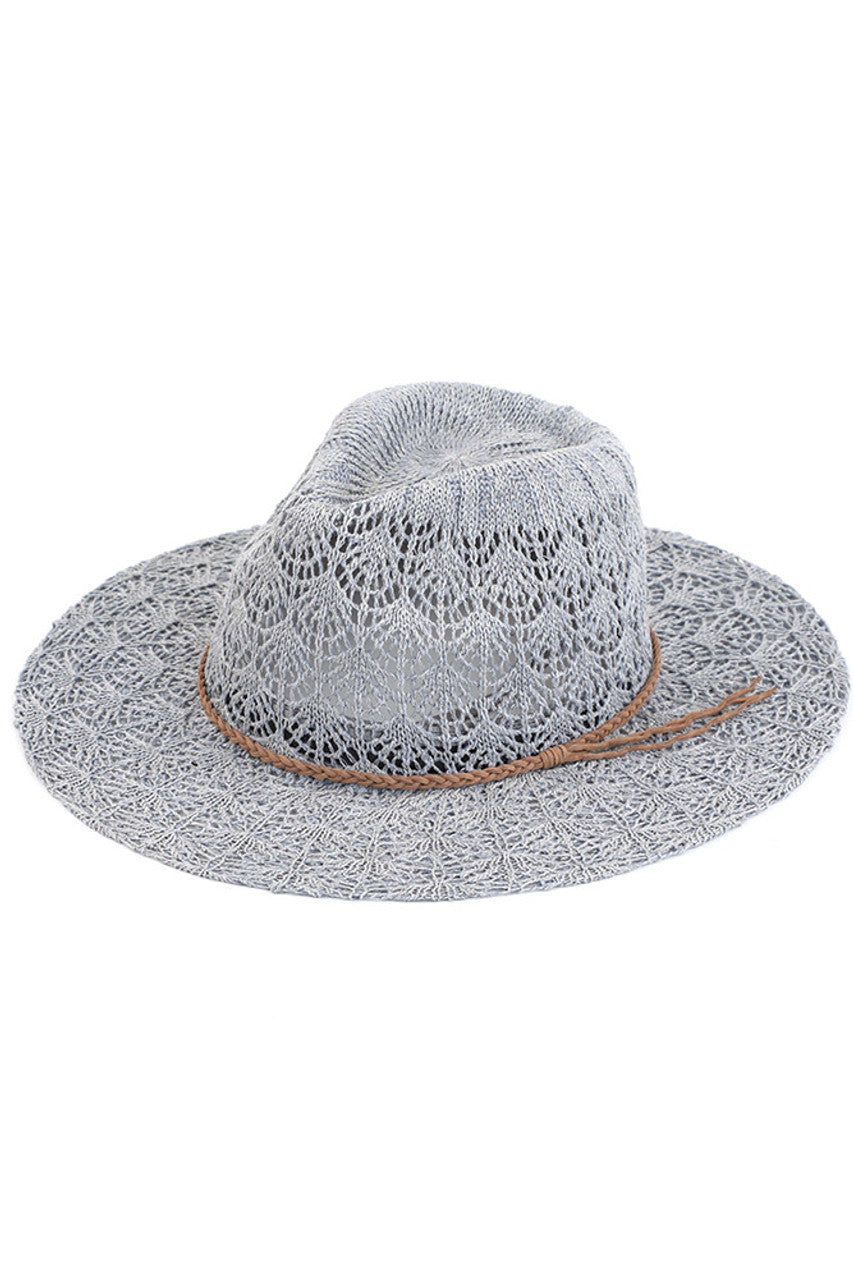Light Gray C.C. Horseshoe Lace Knitting Panama Hat is a must-have accessory for any fashion-forward individual. Its beautiful lace knit design adds a touch of elegance to any outfit, while the high-quality materials ensure durability and comfort. Stay stylish and protected from the sun with this iconic hat.
