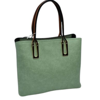 Light Green Solid Faux Leather Tote Bag Shoulder Bag, is perfect for the modern woman. Crafted with genuine faux leather, this stylish bag is durable, light, and spacious, and with adjustable straps, it is perfect for everyday use. Its sleek design will have you turning heads wherever you go.