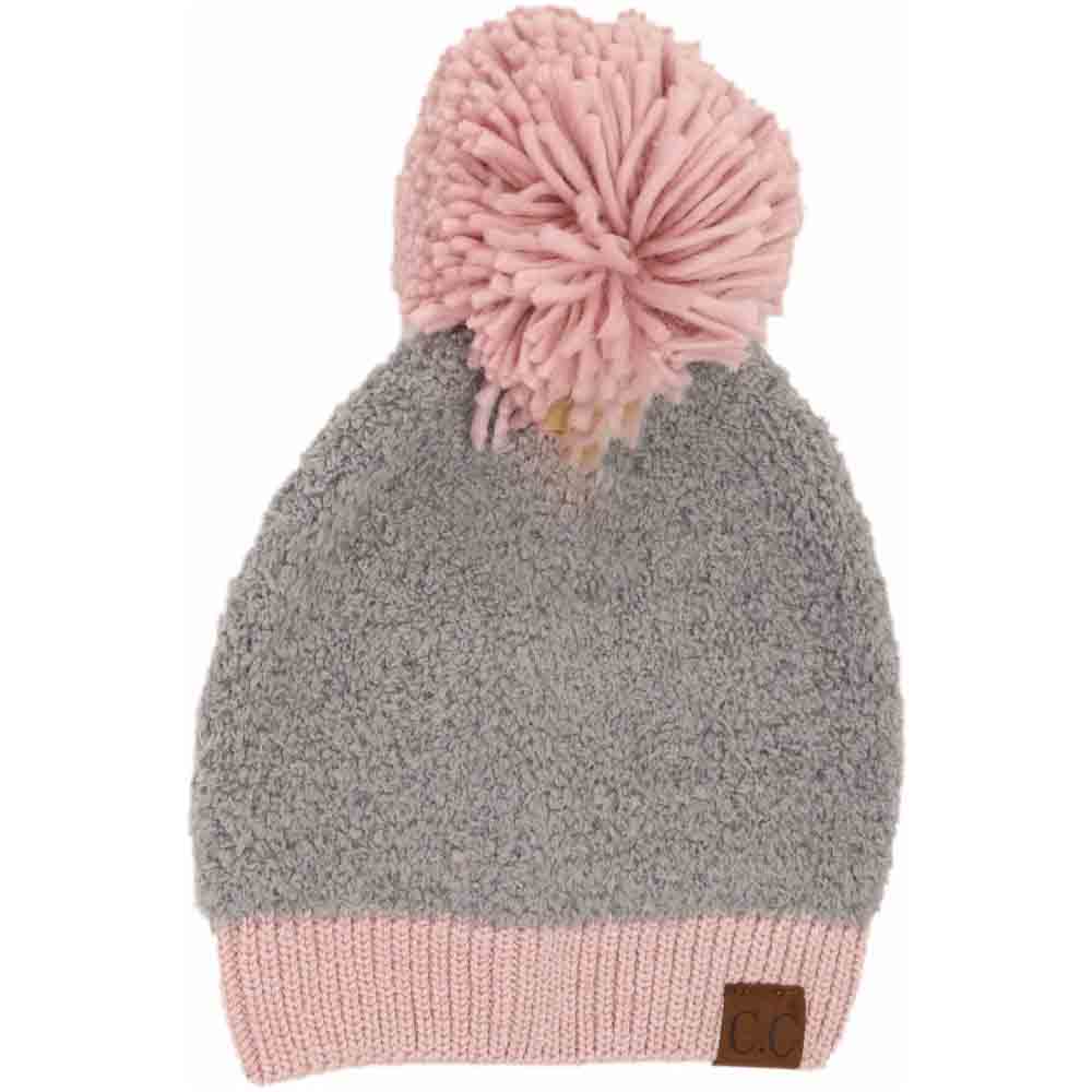 Color Block Knitted Sherpa Pom Beanie