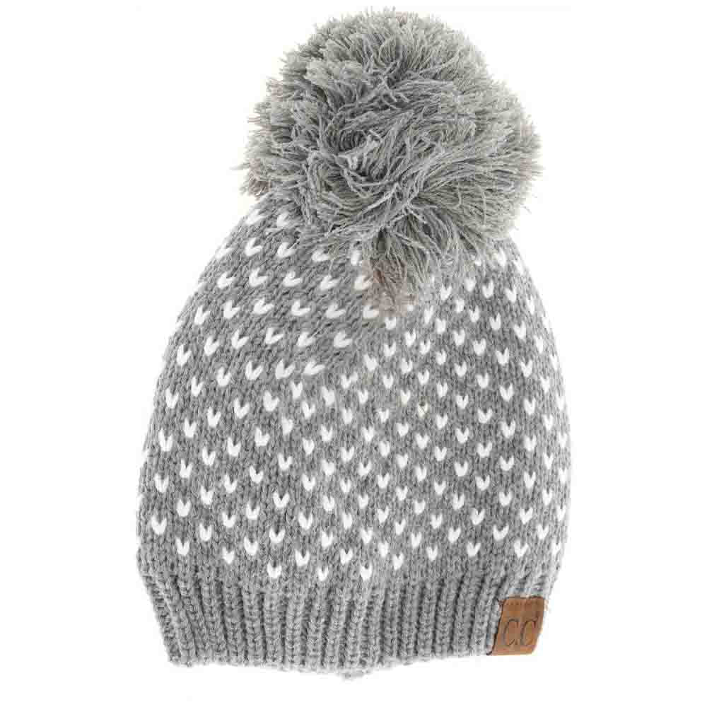 Lt.Grey-Ivory-H C.C Heart Pattern Knit Pom Beanie Hat, before running out the door into the cool air, you’ll want to reach for this toasty beanie to keep you incredibly warm. Awesome winter gift accessory! Perfect Gift Birthday, Christmas, Stocking Stuffer, Secret Santa, Holiday, Anniversary, Valentine's Day, Loved One.