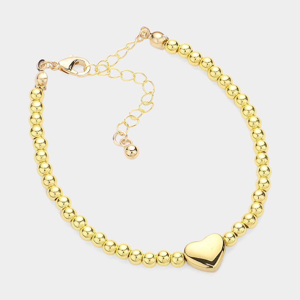 Metal Heart Pointed Bubble Bracelet - Gold - Bracelets