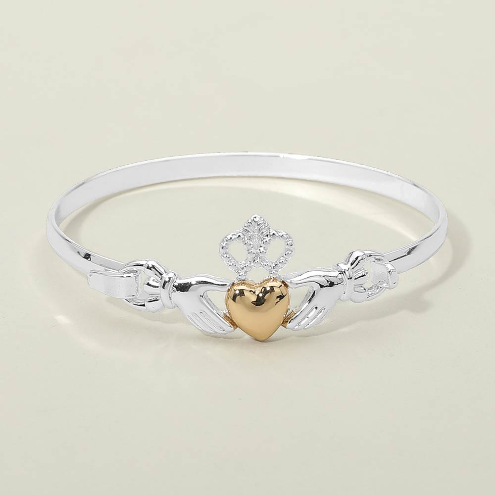 Madeline Love Two Tone Two Tone Irish Claddagh Heart Crown Bangle Bracelet - Bracelets
