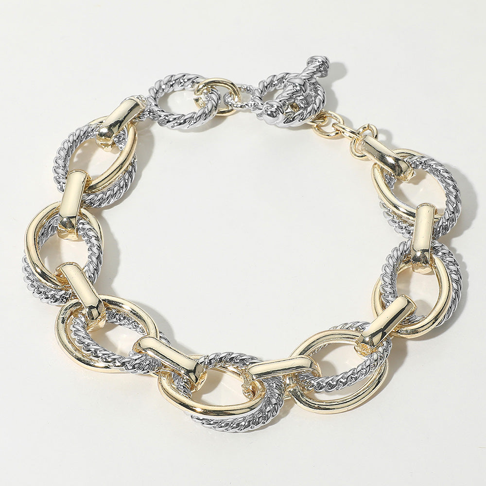 Madeline Love Two Tone 14K Gold Plated Two Tone Chunky Chain Link Toggle Bracelet - Bracelets