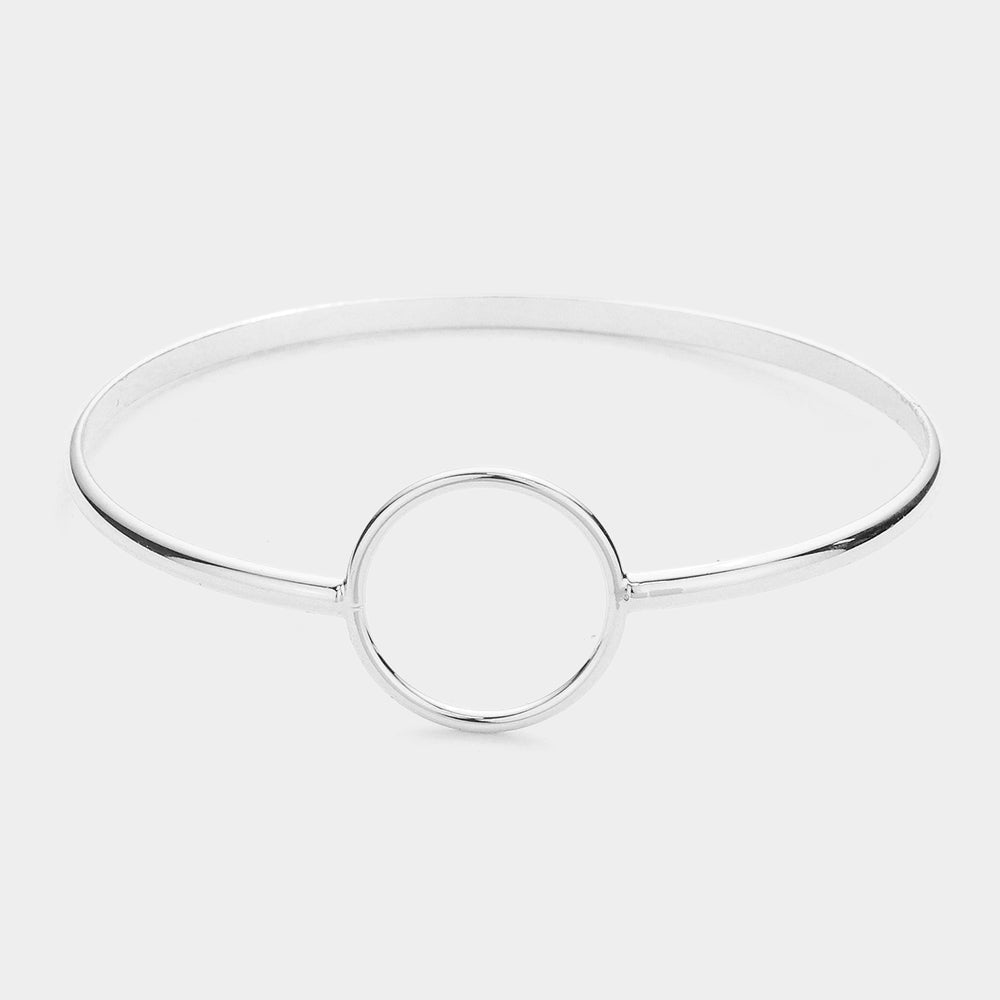 Madeline Love Silver Open Metal Circle Accented Bangle Bracelet - Bracelets