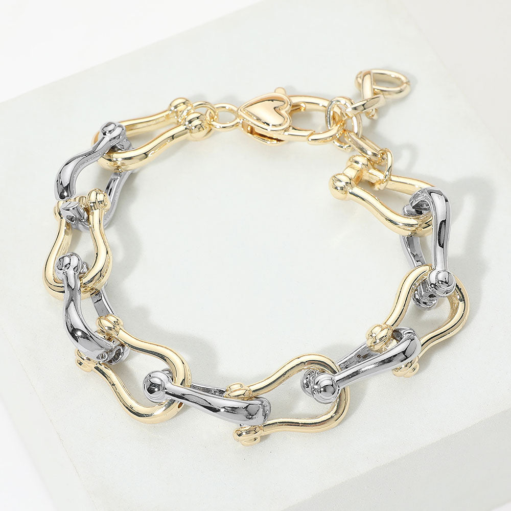 Madeline Love Two Tone 14K Gold Plated Two Tone Abstract Link Bracelet