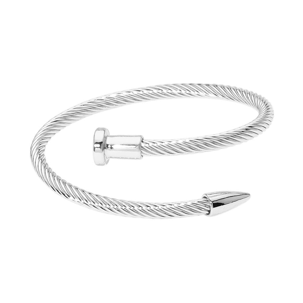 Madeline Love Rhodium Twisted Cable Nailhead Wrap Bangle Bracelet - Bracelets - extra