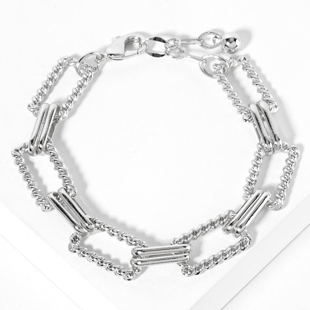 Madeline Love Rhodium White Gold Dipped Textured Square Link Chain Bracelet