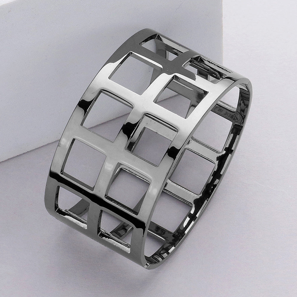 Madeline Love Hematite Metal Cage Hinged Bangle Bracelet - Bracelets