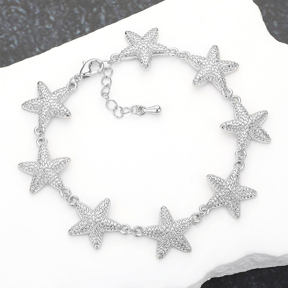 Madeline Love Silver Textured Metal Starfish Link Bracelet - Bracelets