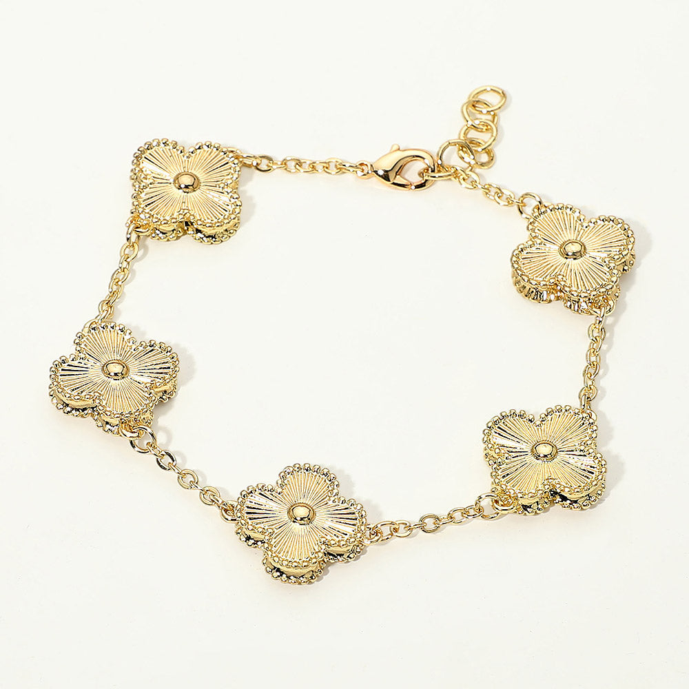 Madeline Love Gold 14K Gold Plated Textured Quatrefoil Charm Link Bracelet