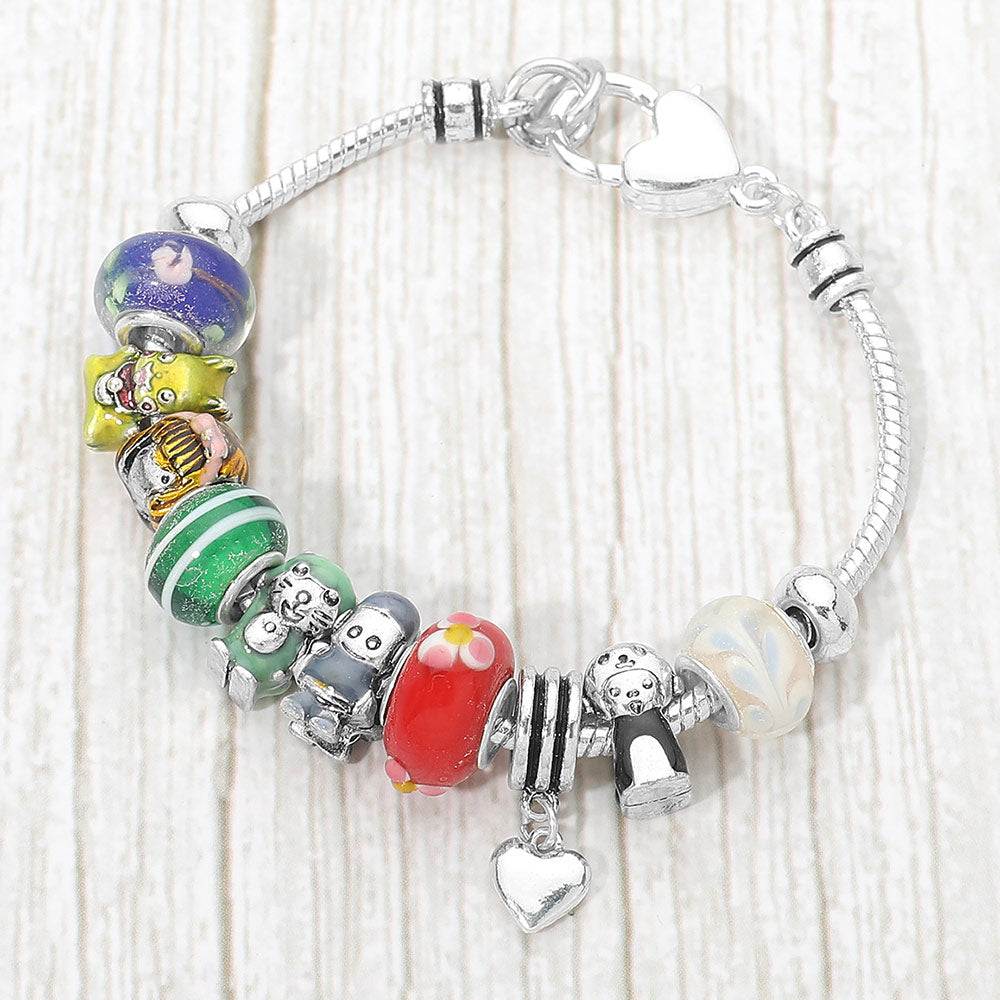 Madeline Love Antique Silver, Multi Multi Bead Cartoon Charm Bracelet - Bracelets
