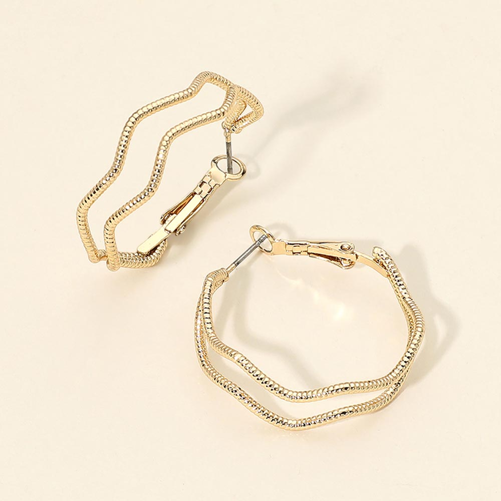 Madeline Love Gold Gold Dipped Sculptural Double Wavy Metal Hoop Earrings