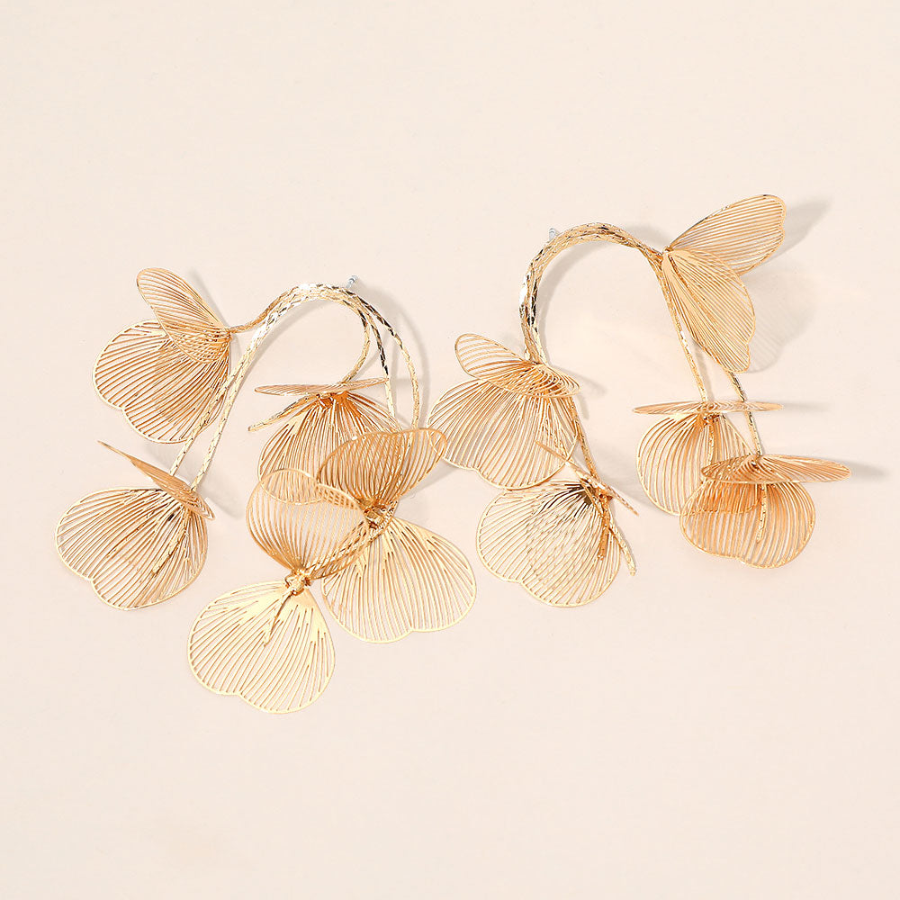 Madeline Love Gold Metal Cutout Floral Wire Drop Earrings