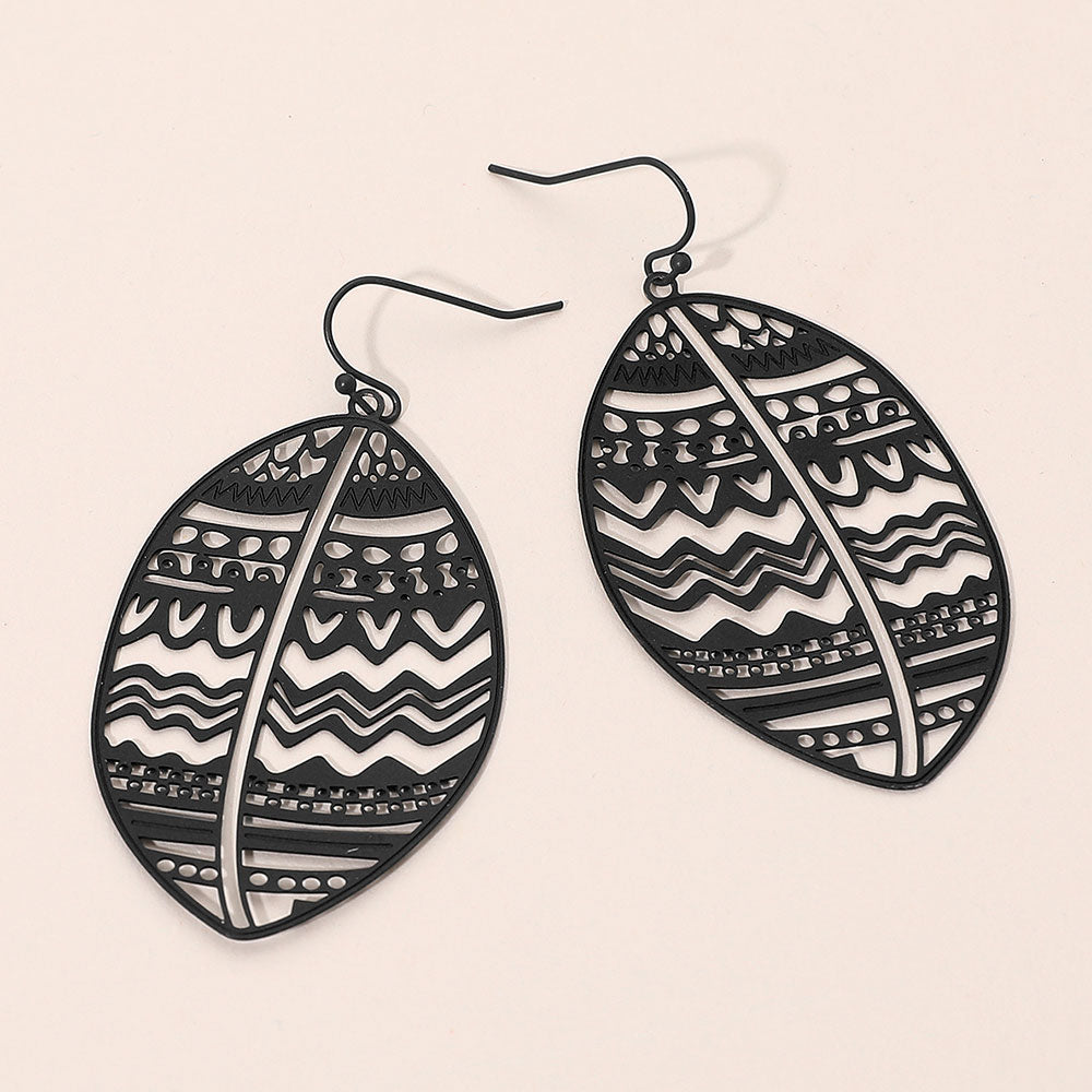 Madeline Love Black Brass Metal Tribal Pattern Cutout leaf Dangle Earrings