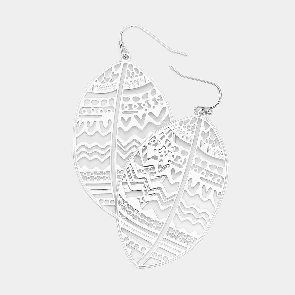 Madeline Love Rhodium Brass Metal Filigree Abstract Oval Dangle Earrings