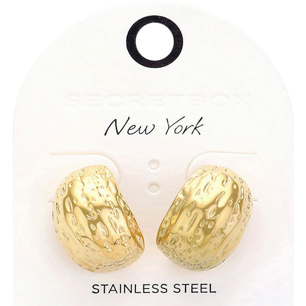 Madeline Love Gold SECRET BOX_Textured Stainless Steel Half Hoop Earrings
