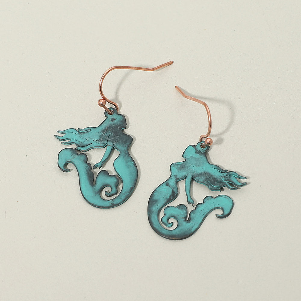 Madeline Love Patina Verdigris Mermaid Silhouette Drop Earrings