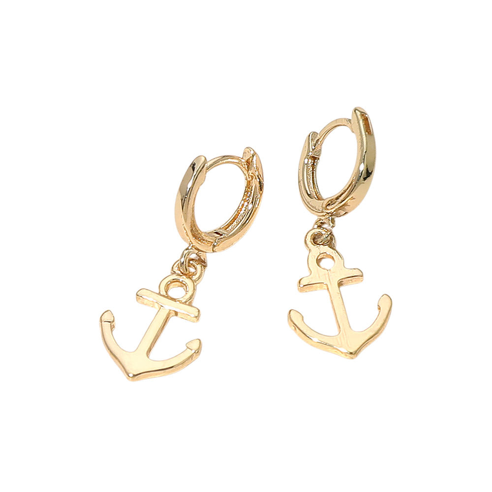 Madeline Love Gold Anchor Charm Drop Huggie Hoop Earrings - desc