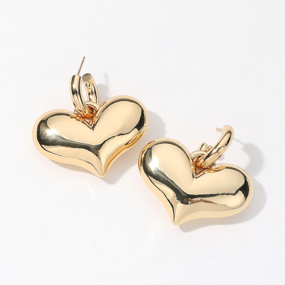 SECRET BOX_14K Gold Dipped Puffy Heart Dangle Huggie Earrings - Gold - Earrings