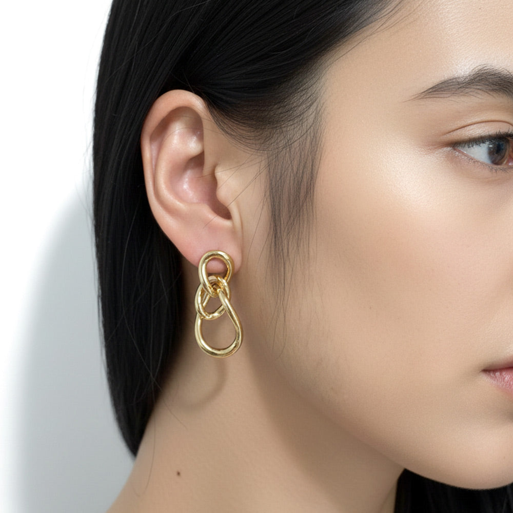 Madeline Love Gold 14K Gold Dipped Triple Interlocking Hoop Drop Earrings - extra