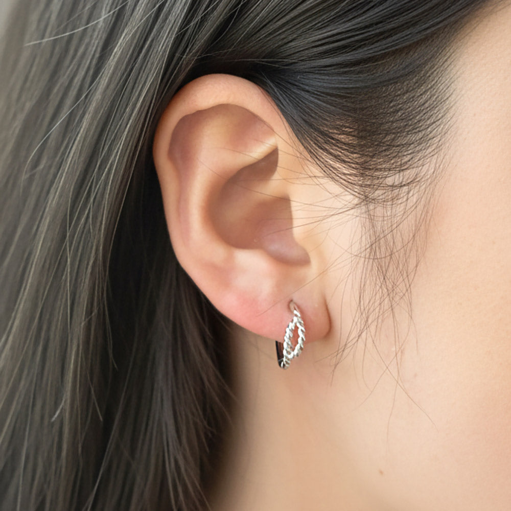 Madeline Love Silver, White Gold White Gold Dipped Textured Mini Huggie Hoop Earrings - extra
