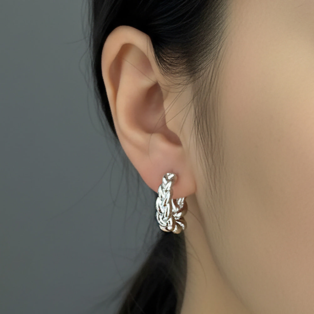 Madeline Love Silver, White Gold White Gold Dipped Chunky Braided Huggie Hoop Earrings - extra