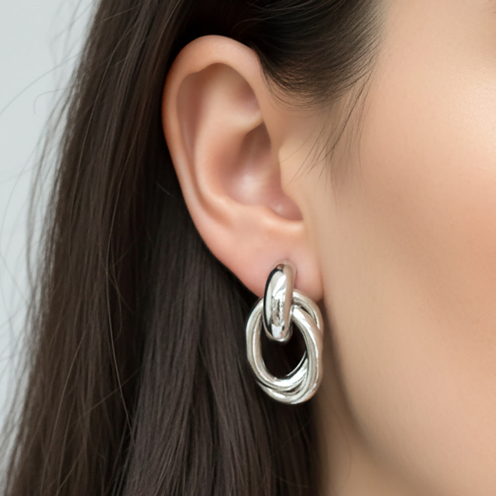 Madeline Love Silver, White Gold White Gold Dipped Double Oval Link Drop Earrings - extra