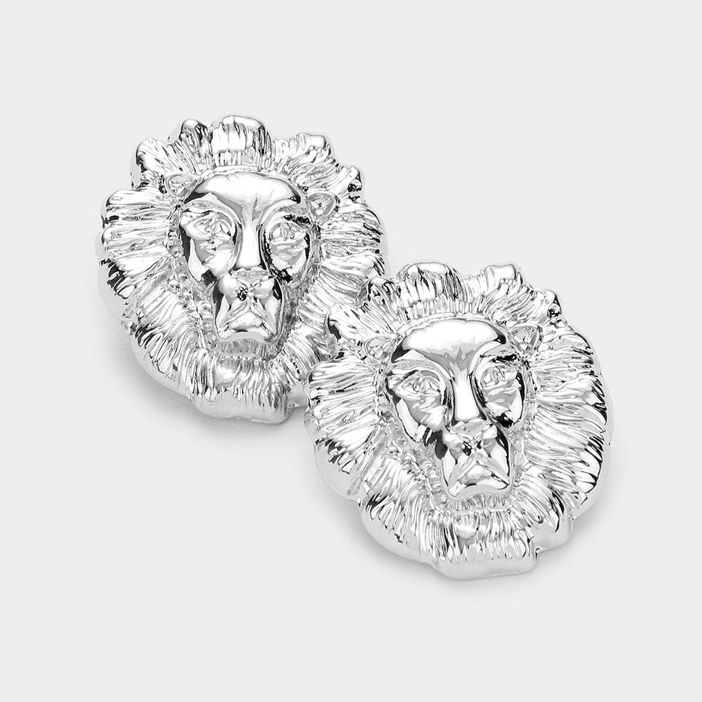 Madeline Love Rhodium Metal Lion Earrings