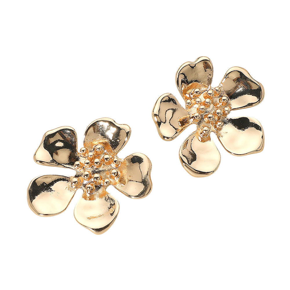 Madeline Love Gold Metal Five Petal Flower Earrings - desc