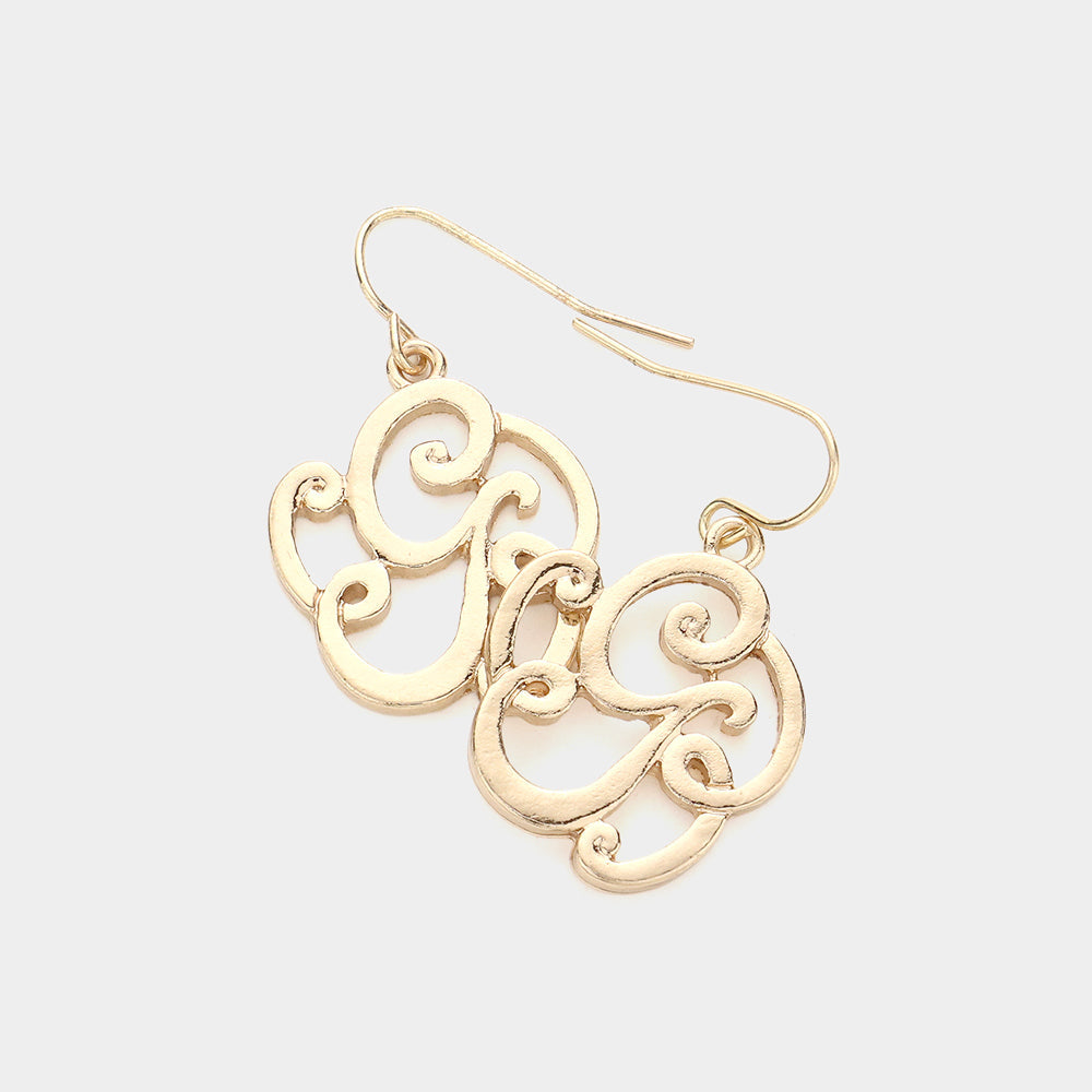Madeline Love Gold -G- Script Initial Monogram Earrings