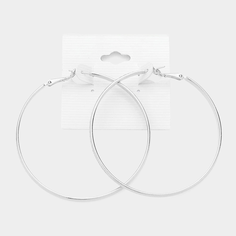 Madeline Love Rhodium 2.3 Inch Metal Hoop Earrings