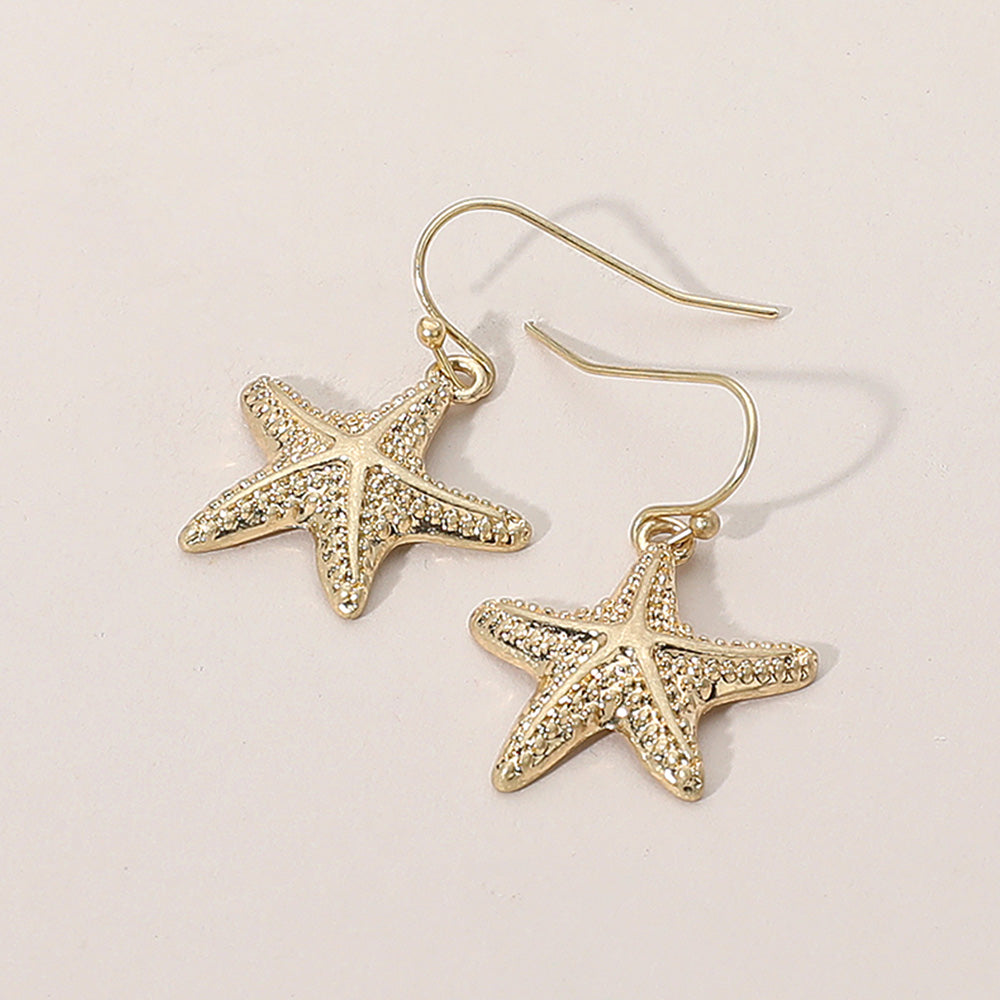 Gold Metal Starfish Dangle Earrings