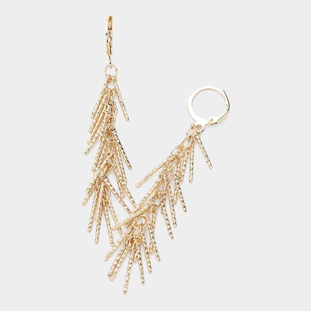 Madeline Love Gold Textured Metal Fringe Dropdown Dangle Earrings - desc