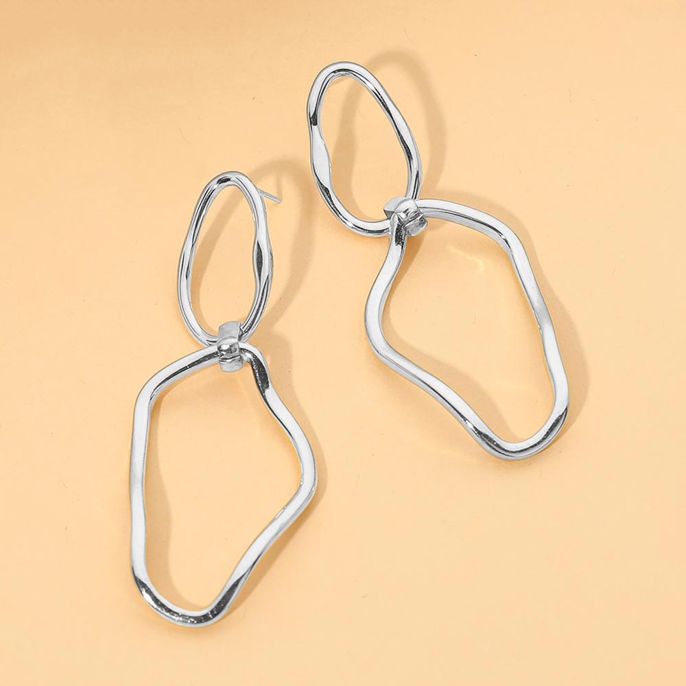 Madeline Love Silver Stainless Steel Abstract Geometric Link Drop Earrings