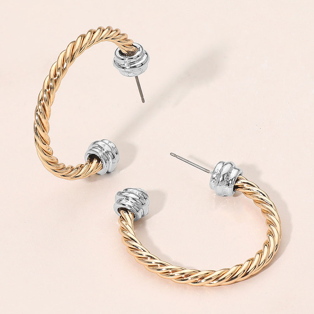 Madeline Love Clear, Gold Two Tone Metal Rope Hoop Earrings